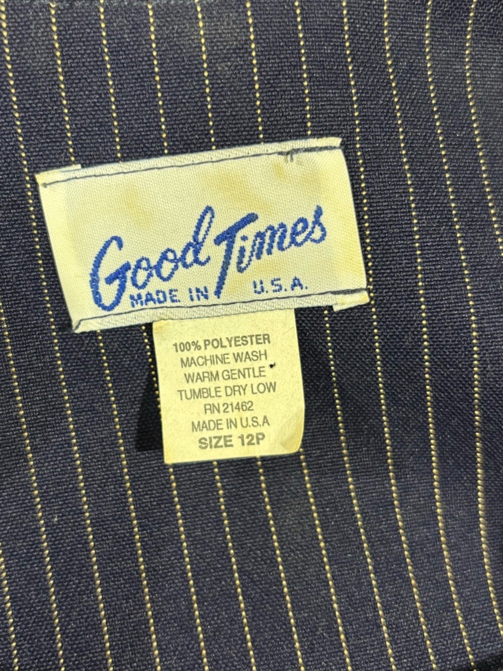 Good Times Vintage 80’s Navy Pinstripe Double-Breasted Skirt Suit - Picture 8 of 10